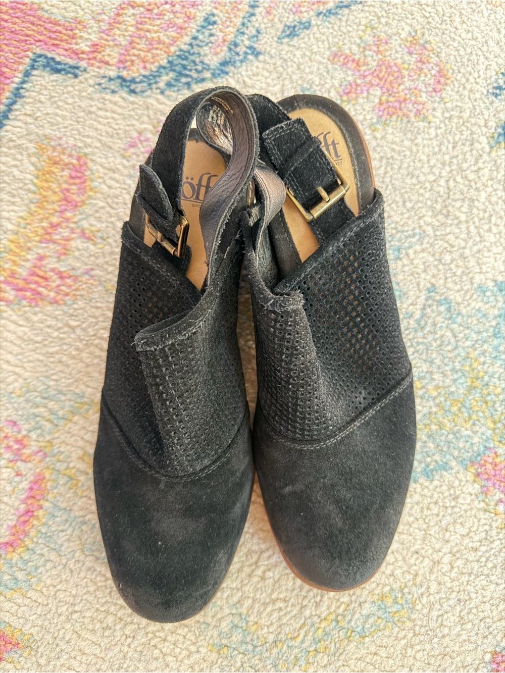 Sofft Black Perforated Suede Slingback Mules